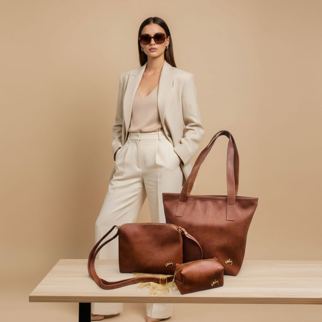 Bolso Dama Vélez + Carriel + Cosmetiquera Hecho a Mano - Cambio de Colección