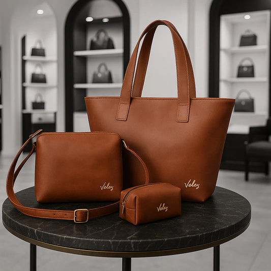 Bolso Dama + Carriel + Cosmetiquera - Hecho a Mano